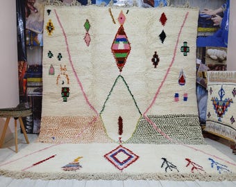 Handmade Beni Ourain Wool Rug: Colorful Moroccan Bohemian Rug (8x10 ft)