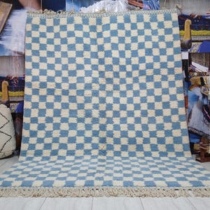 Moroccan checkered rug, Handmade area rug, Genuine checkered rug for living room, Berber Beni Ourain wool rug, Custom area rug, Berber rug.