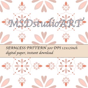 Blush Pink Floral Seamless Pattern Tile , Retro Boho Aesthetic Digital Paper , Vintage Wall Art Background ,Instant Download
