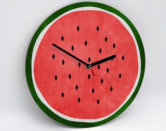 Mittelgroße Wanduhr 23 cm - Frisches Sommermotiv - Wassermelone - Bunt einrichten - Für kleinere Räume - Flur Küche Büro Bad - Uhrwerk Leise