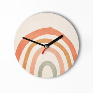 Small wall clock 15 cm - Rainbow Boho Color - Sweet decoration in a natural style - Brush look - Lines optional - Quiet movement - Handmade