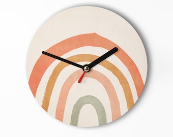 Small wall clock 15 cm - Rainbow Boho Color - Sweet decoration in a natural style - Brush look - Lines optional - Quiet movement - Handmade