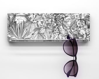 Sonnenbrillenhalter - Motiv Nature - Praktische und schöne Aufhängung für Brillen - Florales Design Strichzeichnung - Schwarz Weiß