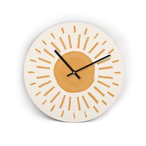 Beige Boho Wall Clock - Sun - Sunny, natural, cozy decor in a paintbrush style - 3 different sizes - With and without numbers - Silent clock mechanism Ohne Zahlen