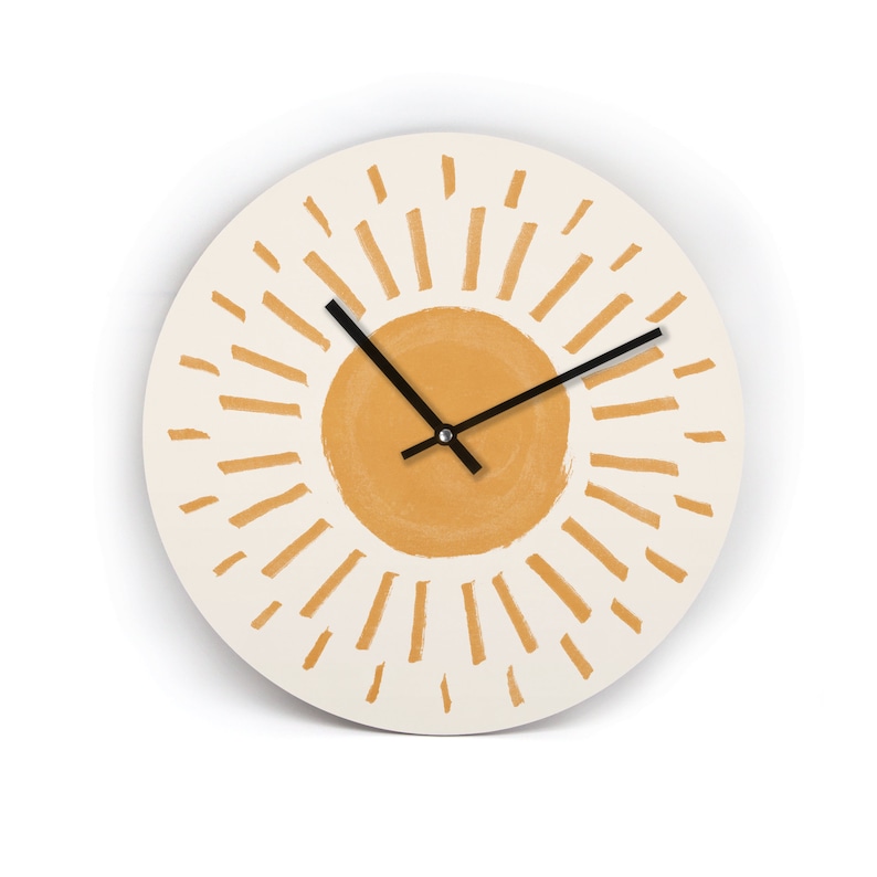 Beige Boho Wall Clock - Sun - Sunny, natural, cozy decor in a paintbrush style - 3 different sizes - With and without numbers - Silent clock mechanism Ohne Zahlen