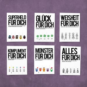 FÜR DICH - Abreißkarten für mehr Glück Komplimente Zeit Helden Monster oder Alles - Postkarten A6 oder A5 oder als Klappkarten + Umschläge
