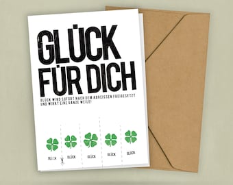 Abreisskarte - Glück für Dich - Nützliche Postkarte zum glücklich werden - Glück zum Mitnehmen - Kreativ - Mit Namen - 2 Karten - 1 Umschlag