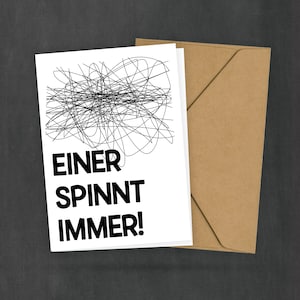 Postkarte mit Spruch - Einer spinnt immer - Familie und Freunde - Kleiner Kunstdruck - Typocard Design - DIN A6 - 2 Karten und 1 Umschlag