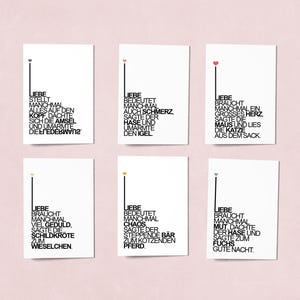 LIEBE LIEBE - 6 Postkarten mit Liebesweisheiten der Tiere. Zum Schmunzeln und Nachdenken - Postkarten A6 oder A5 oder Klappkarten