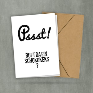 Postkarte mit Spruch - Pssst ruft da ein Schokokeks - Für alle Naschkatzen - Küchenspruch - Kleiner Print - 2 Karten und 1 Umschlag