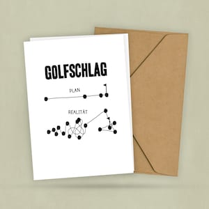 Postkarte für Golfer * innen - Golfschlag Plan versus Realität - Golf Geschenkkarte - Lustige Golfkarte -  2 Karten 1 Umschlag