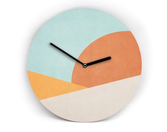 Boho shapes and colors wall clock - Landscape - Naturally cozy decoration - 3 different sizes - With and without numbers - Quiet movement