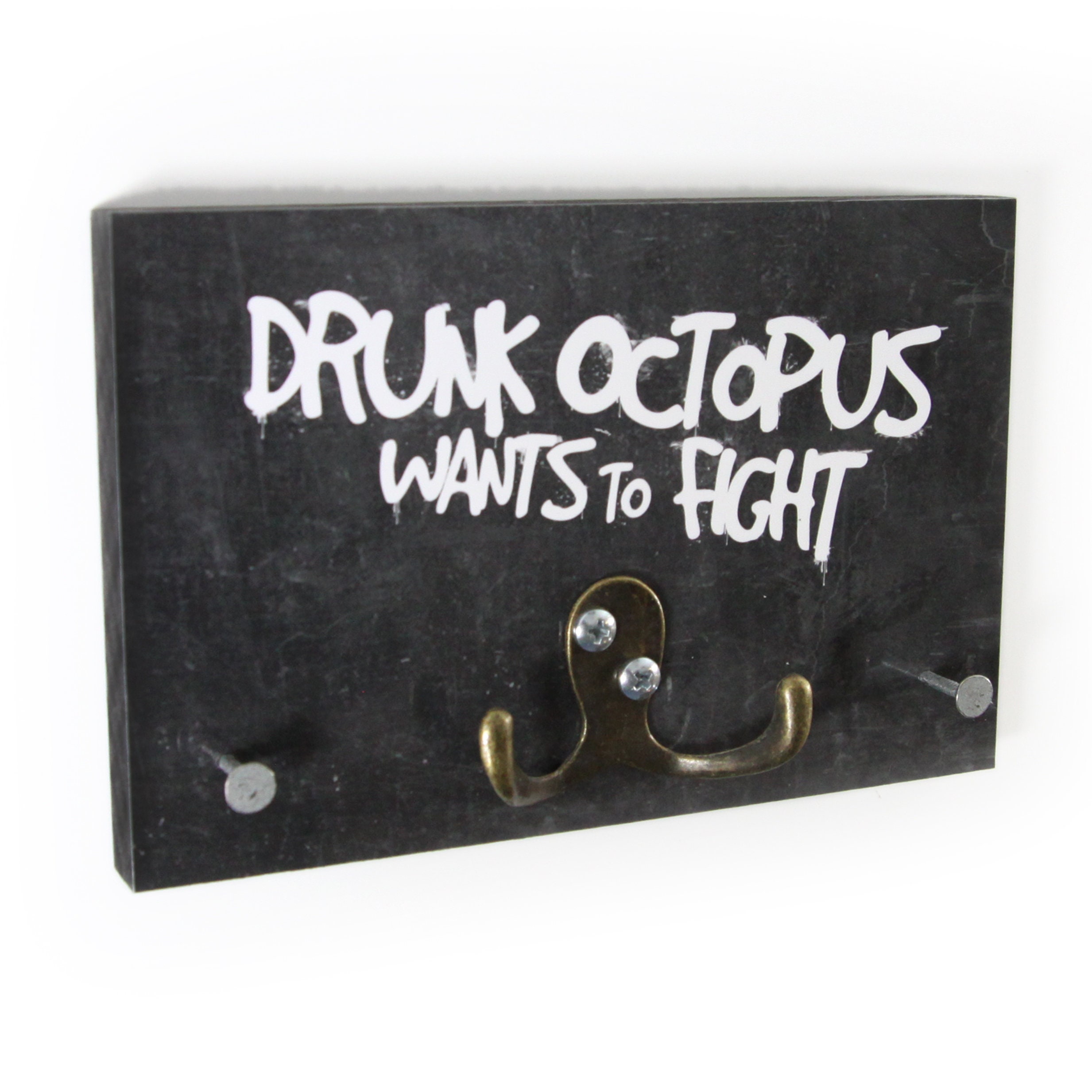 Key Board Drunk Octopus Wants to Fight Black Edition Funny Hook Bar for Four Keys Handmade Etsy