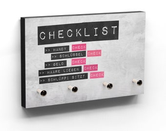 Lustiges und praktisches Schlüsselbrett mit Checkliste für coole Frauen - Handy Schlüssel Geld Haare Schlüppi Check - Board für Girls