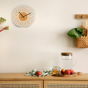 Beige Boho Wall Clock - Sun - Sunny, natural, cozy decor in a paintbrush style - 3 different sizes - With and without numbers - Silent clock mechanism image 3
