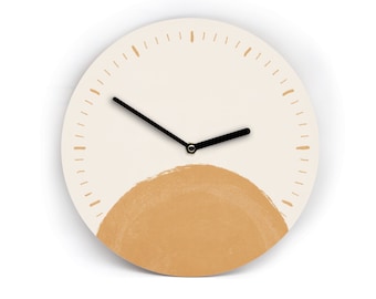 Horloge murale couleur bohème marron beige - Lune - Décoration aspect pinceau de style naturel - 3 tailles différentes - Avec et sans chiffres - Mouvement silencieux