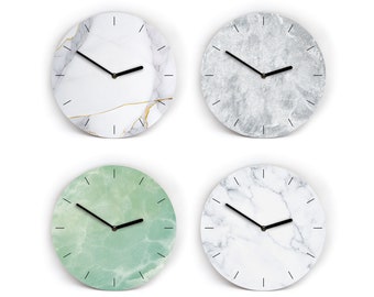 Horloge murale légère aspect marbre - 4 variantes - marbre vert, blanc, gris et doré au choix - 3 tailles - mouvement silencieux