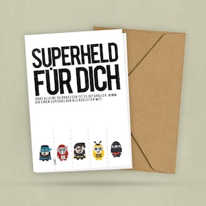 Abreisskarte - Superheld beschützt Dich - Super lustige Postkarte zum Verschenken - Namen Personalisierbar - 2 Karten - 1 Umschlag
