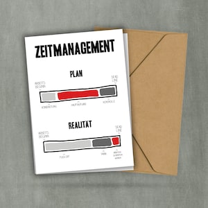 Postkarte Zeitmanagement - Plan und Realität - Büro - Kollegen - Lustig - Motivation mit Humor - Miniprint - 2 Karten und 1 Umschlag