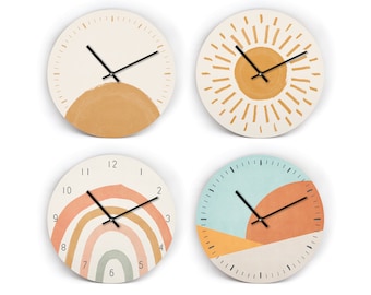 Horloges murales aux motifs bohèmes - couleurs naturelles et terre - beige marron doux - décoration cosy - 3 tailles différentes - 4 variantes au choix