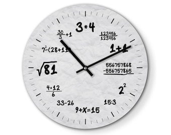 Wall Clock Math Nerd 30 cm - Funny Clock with Math Motif - Creative Design for Numbers Nerds Kids and Cool Teachers - Quiet Clockwork