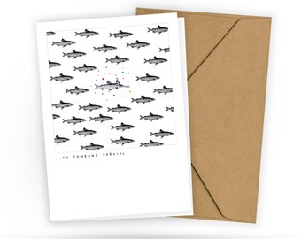 Greeting Card - To Someone Special - Not One of Many - Fish - Swarm - Postcard for Important People - 2 Cards 1 Envelope