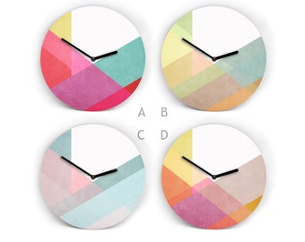 Farbenfrohe Wanduhr - Overlay Muster - 4 Farbkombinationen zur Auswahl - 3 Größen - Von Mini bis Groß - Ohne Zahlen - Leises Uhrwerk