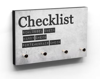 Key rack with checklist - concrete look and many other variants - number of hooks selectable - hook color black or silver