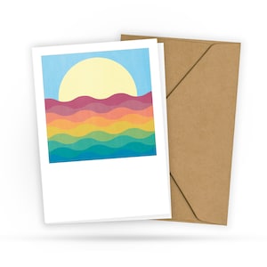 Grafische Postkarte - Sun and Waves - Bunte Wellen - Sommer - Regenbogen - Mini Print - Polaroid Style - 2 Karten und 1 Briefumschlag
