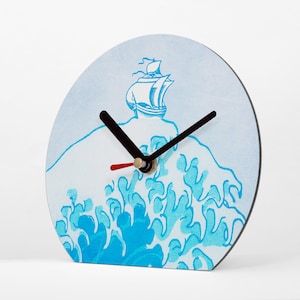 Table clock with maritime motif - Big Wave - Blue wave with sailing ship - On the high seas - Cool decoration for pirates - Nothing for landlubbers