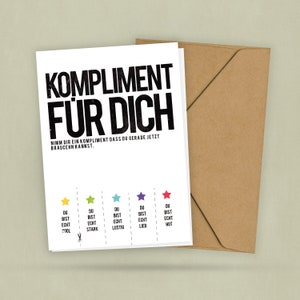 Abreisskarte - Kompliment für Dich - Komplimente mag jeder - Cool Stark Lustig Lieb Hot - Zum Schmunzeln - Mit Namen - 2 Karten - 1 Umschlag