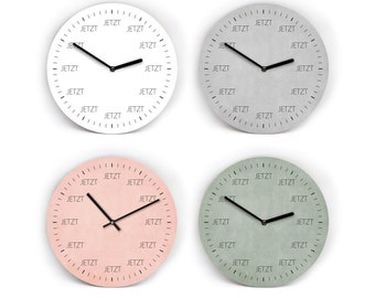 Besondere Wanduhr - JETZT - Im Jetzt leben - Achtsamkeit - 18 Farben und 3 Größen möglich - Kreative Uhr - Schöne Optik - Leises Uhrwerk