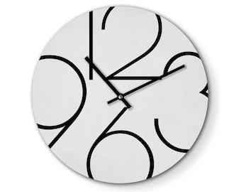 Moderne Wanduhr - 30 cm - Big Numbers in stylischen Kontrast - Hellgrau mit Schwarz - Große feine Zahlen - Typografie - Leises Uhrwerk