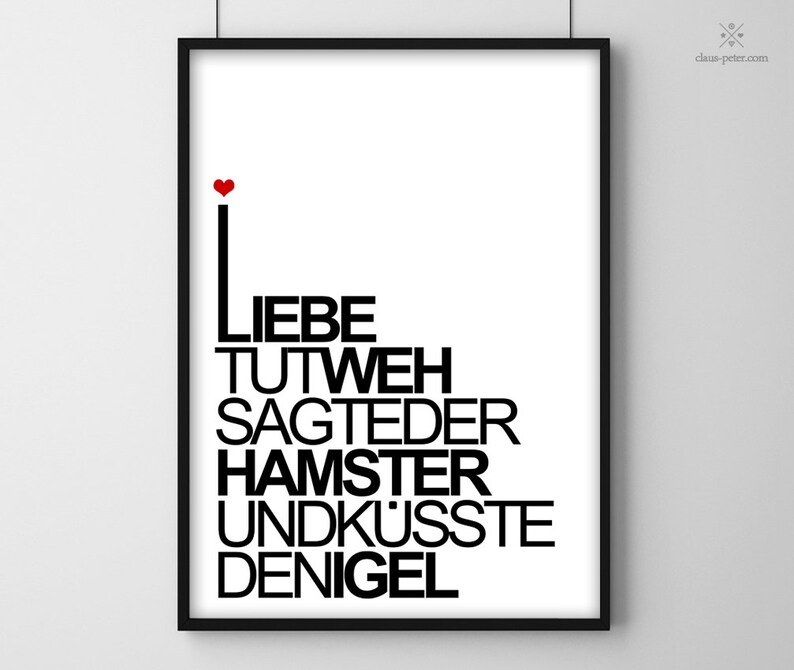 Print Spruchposter Liebe tut weh Typo Bild Viele Etsy