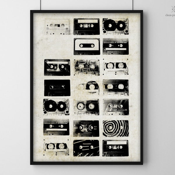 ArtPrint | Mix Tape  | Retro | Vintage | Streetart Style | Kasetten | 80er | Großes und Kleines Format | Poster | Druck | Wandbild | Deko