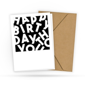 Geburtstagskarte - HAPPY BIRTHDAY - Neutrale Postkarte für Mann Frau - Beruf - Kollegen - Typografisches Design - 2 Karten und 1 Umschlag