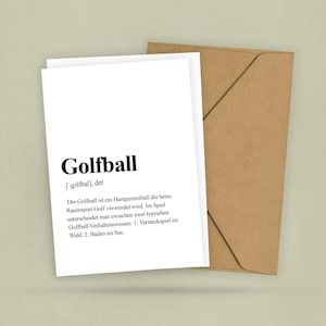 Postkarte für Golfer * innen - Golfball Definition - Dictionary Style - Golf Geschenkkarte - Lustiger Golfspruch -  2 Karten Umschlag