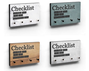 Schlüsselbrett mit Checkliste - Hakenanzahl und viele Farben wählbar - Erinnerung an Schlüssel Handy Portememonnaie - Praktisch und Schön