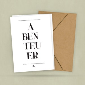 Postkarte - Einwort - Abenteuer -  Schöne Wörter - Typo Design - EIGENES Wort möglich - Fantasiereise Sprache - 2 Karten und 1 Umschlag