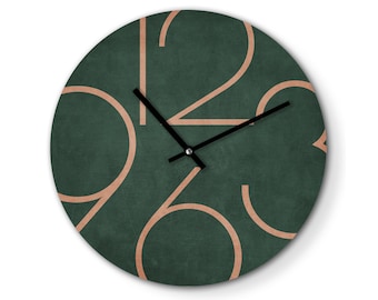 Moderne Wanduhr - 30 cm - Big Numbers in stylischen Farben - Waldgrün mit Marroko Braun - Große Zahlen - Ruhig und Schön - Leises Uhrwerk