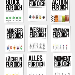 9 FÜR DICH - Abreißkarten - Originelle Postkarten zum Aufhängen - Du brauchst Glück Komplimente Zeit Helden Monster ein Lachen oder Alles