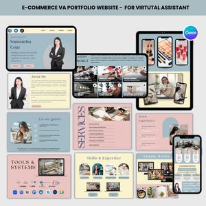 E-commerce Virtual Assistant Portfolio Website Template | Ready-Made VA Portfolio | Canva Editable Digital Download | Luxe & Light | TEMP 01