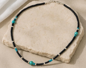 Men's Boho Beaded Necklace | Adjustable Minimalist Jewelry for Summer and Travel | Gift for Him, Boyfriend, Dad, Brother, Beach, Birthday