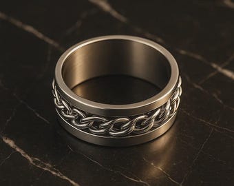 Men’s Celtic Spinner Ring in 925 Sterling Silver, Chain Band with Minimalist Style, Gift for Boyfriend, Husband, Dad | Birthday, Anniversary
