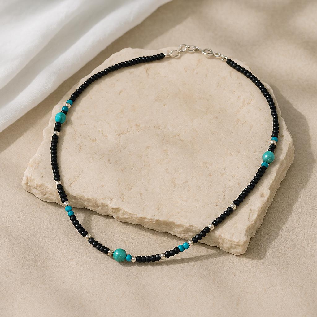 Men's Boho Beaded Necklace | Adjustable Minimalist Jewelry for Summer and Travel | Gift for Him, Boyfriend, Dad, Brother, Beach, Birthday