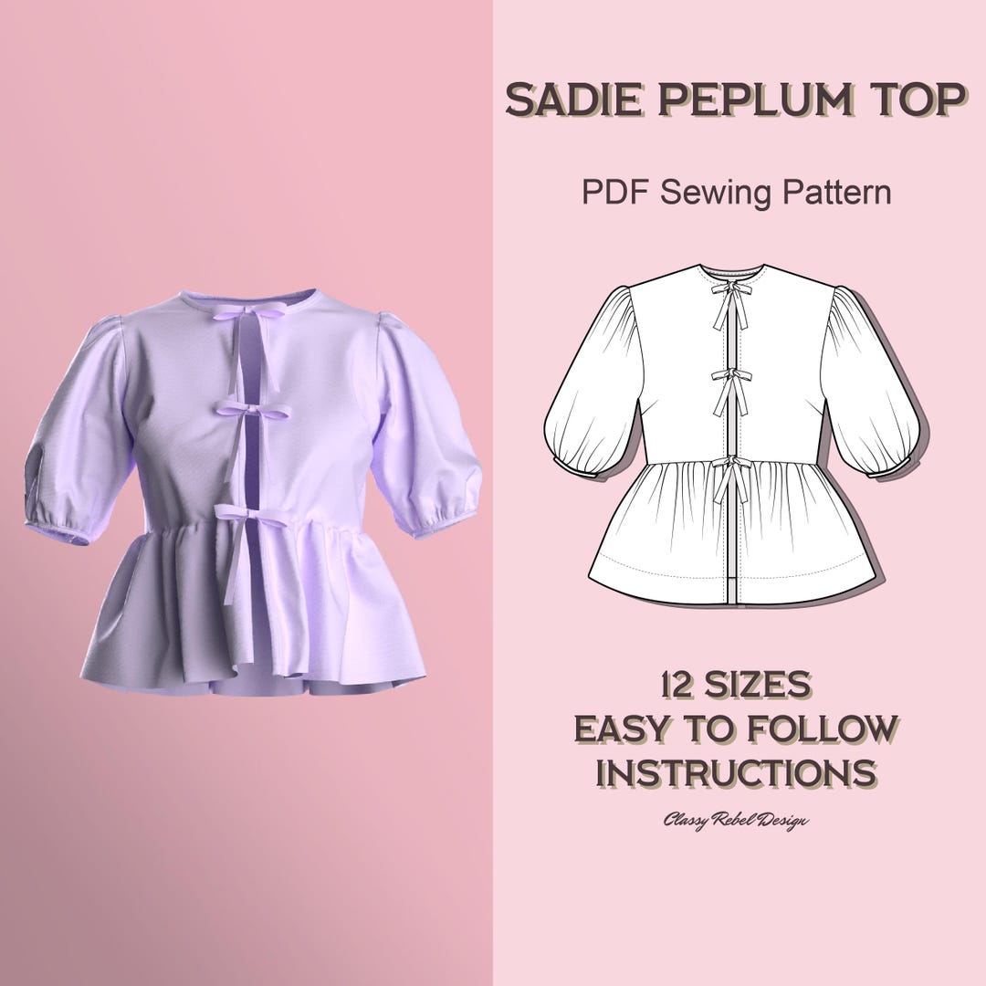 Puff Sleeve Peplum Blouse PDF Pattern - Sadie - Etsy
