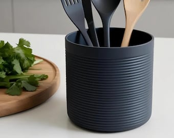 3D Printed Kitchen Utensil Holder: Ribbed Modern Organizer