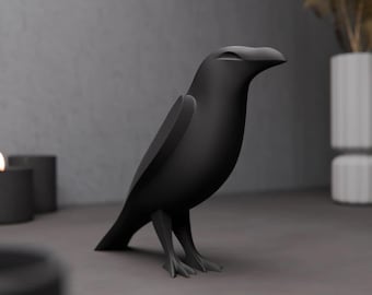 Minimalist Raven Sculpture: Modern Gothic Home Decor