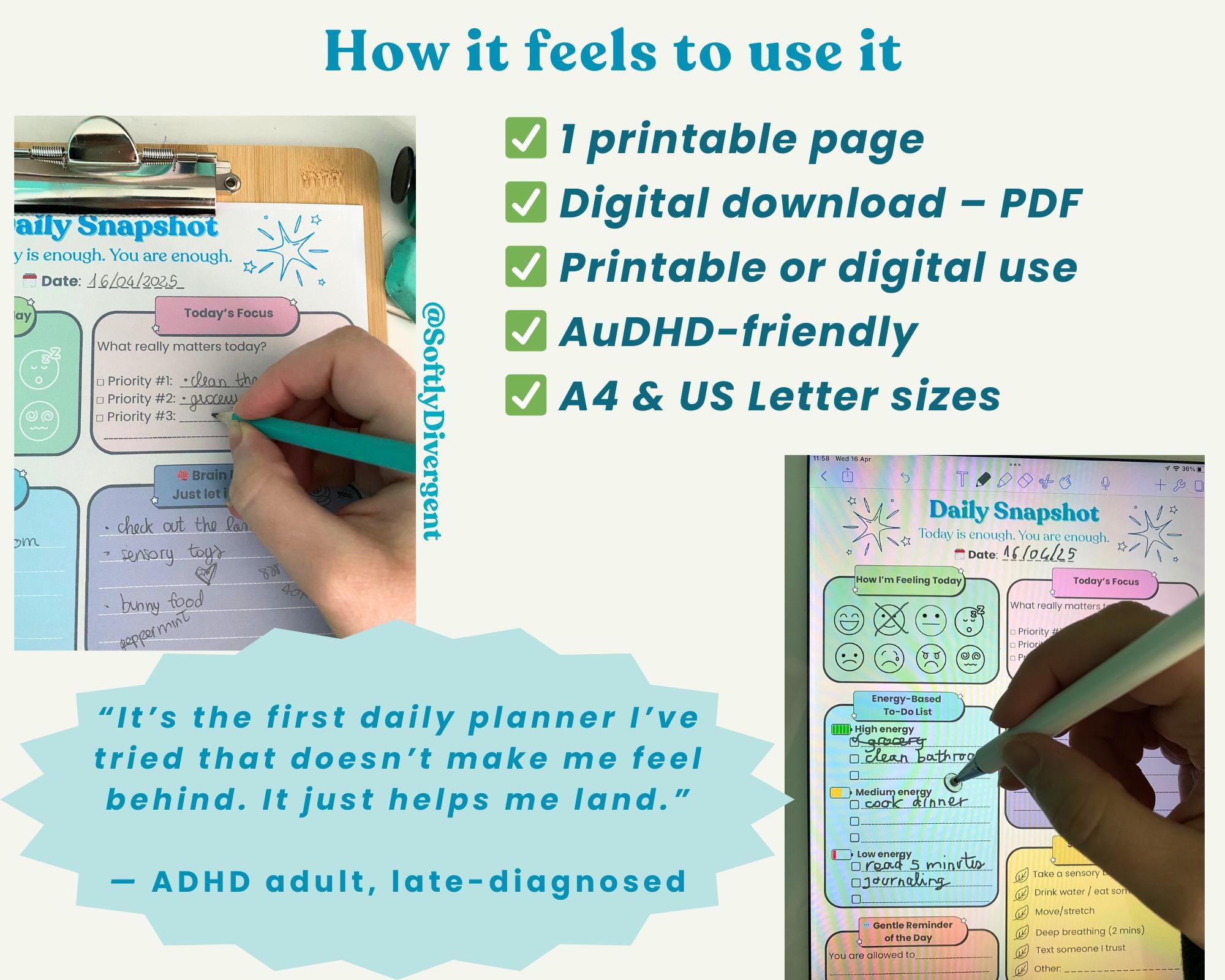 Daily Snapshot Planner – Neurodivergent Visual Daily Page | Printable ...