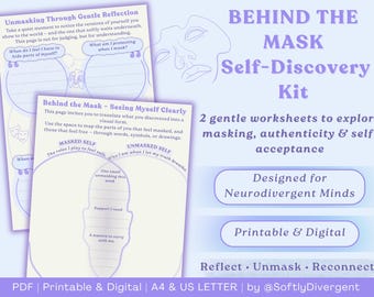 Neurodivergent Self-Discovery Worksheets: Masking & Authenticity (PDF) | ADHD printable
